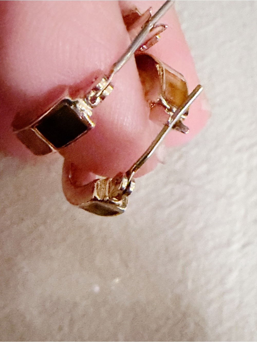 Gold Tone Tiny Hoop Earrings with Multicolor Inlay | Minimalist Huggie Hoops - Picture 5 of 8